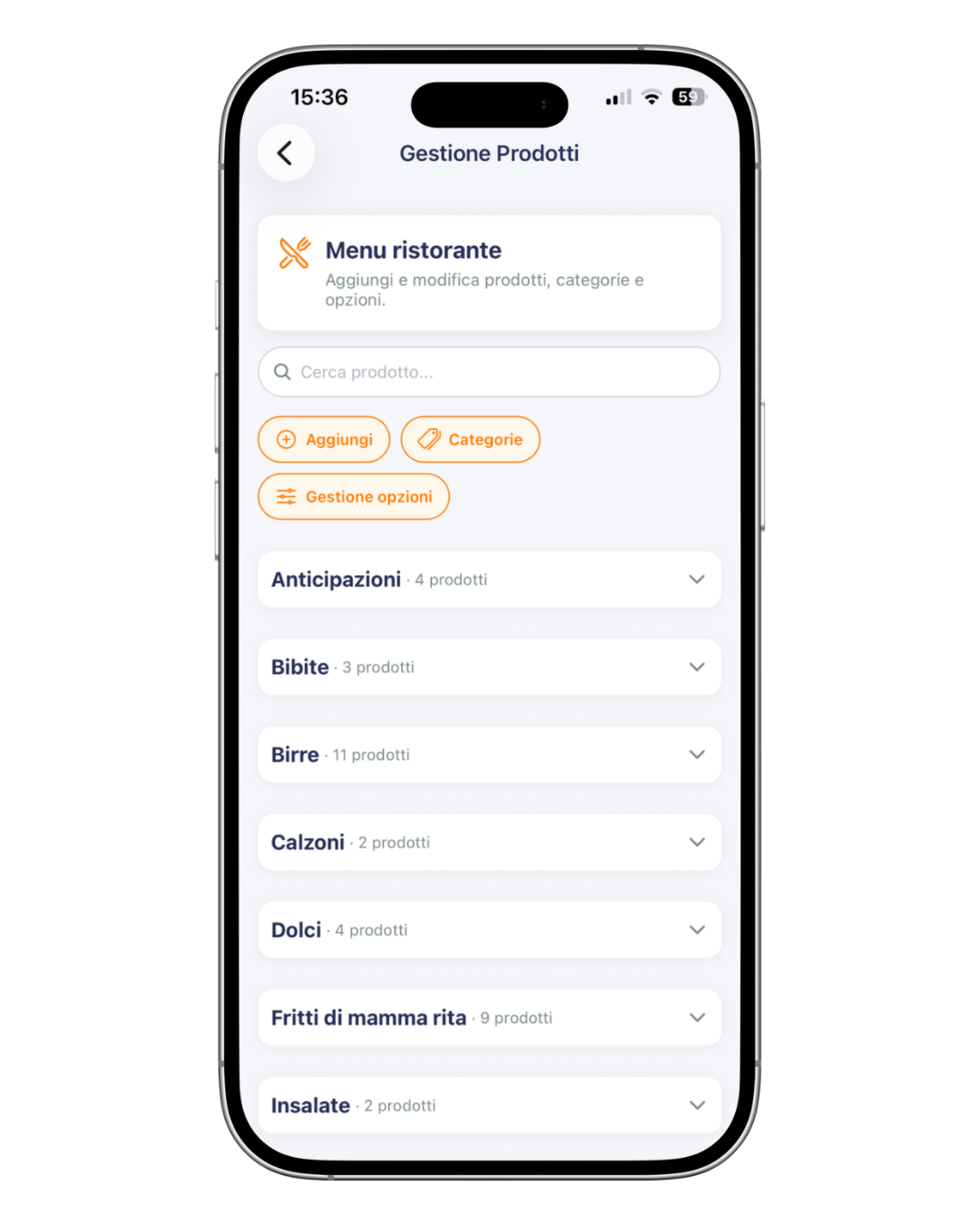 App Partner SamnEat schermata gestione prodotti